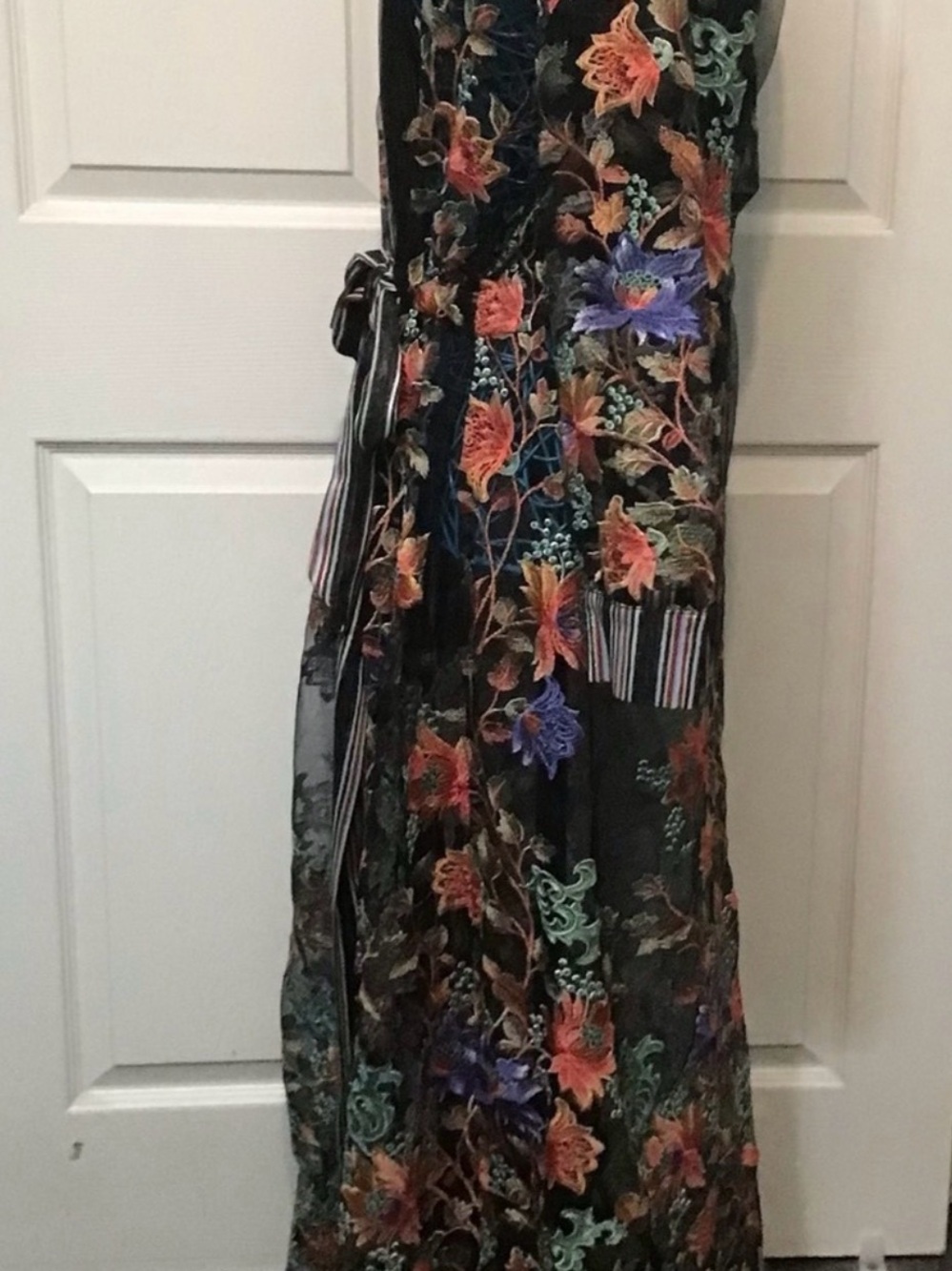 Aratta Sheer Floral Maxi Robe in Black with Multicolor Embroidery - Picture 3 of 7